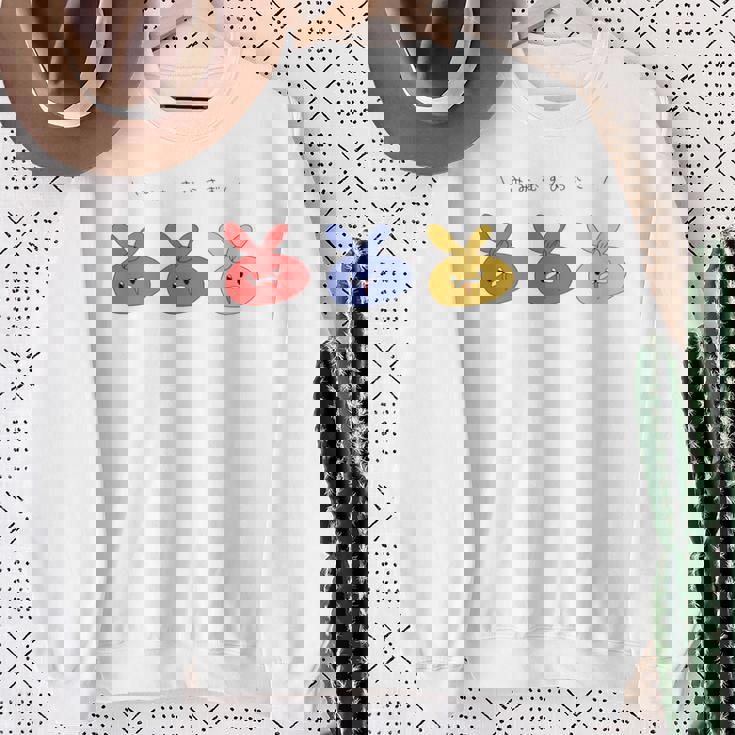 耳結びうさぎ 赤青黄 Cぽむこ かわいい うさぎ キャラクター 長袖tシャツ スウェットシャツ 年配の女性への贈り物