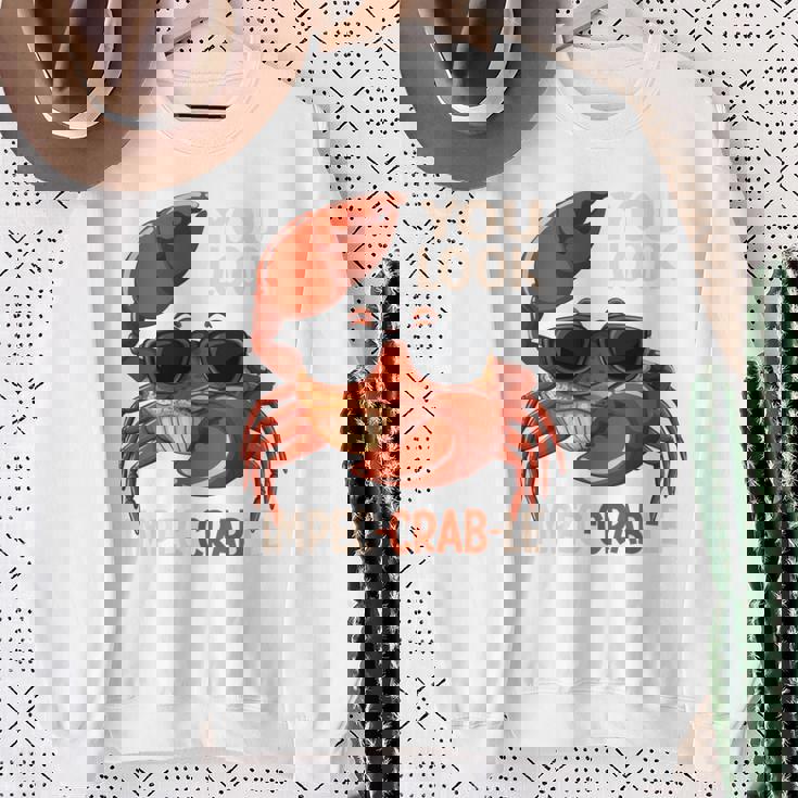 蟹 カニ 魚介類 涼しい かに 食べる 長袖tシャツ スウェットシャツ 年配の女性への贈り物