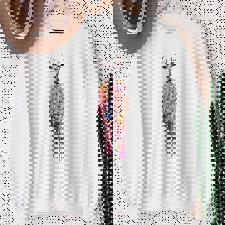 鹿 人間 アート カラフル 動物 絵画 グラフィック 鹿 スウェットシャツ 年配の女性への贈り物