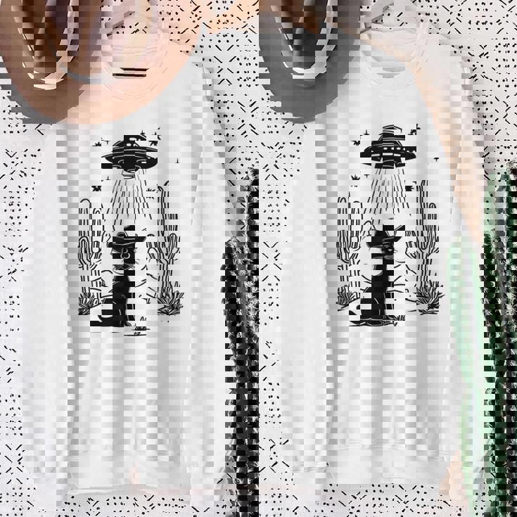 黒猫 カウボーイハット ウェスタン Ufo エイリアン 面白い かわいい スウェットシャツ 年配の女性への贈り物