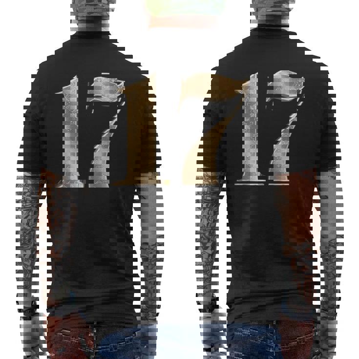 17 セブンティーン 誕生日 お気に入り 数字 フルール・ド・リス デザイン メンズTシャツ バックプリント