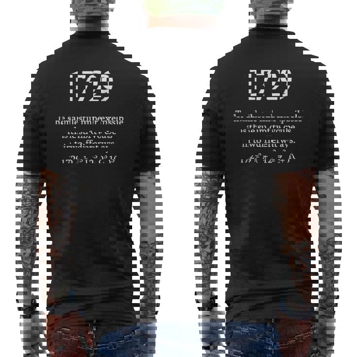 1729 Hardy Ramanujan 数字 数学 数学 オタクギフト メンズTシャツ バックプリント