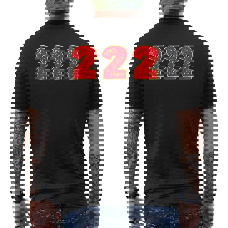 222 エンジェルナンバー Right Place Right Time メンズTシャツ バックプリント