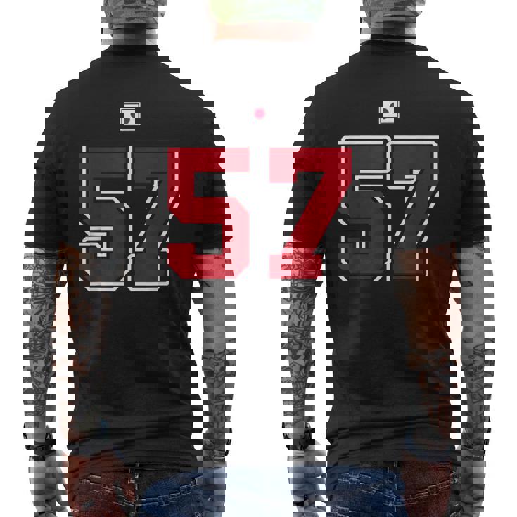 57 ナンバー カレッジスタイル ヴィンテージ 赤 白 日本国旗 メンズTシャツ バックプリント