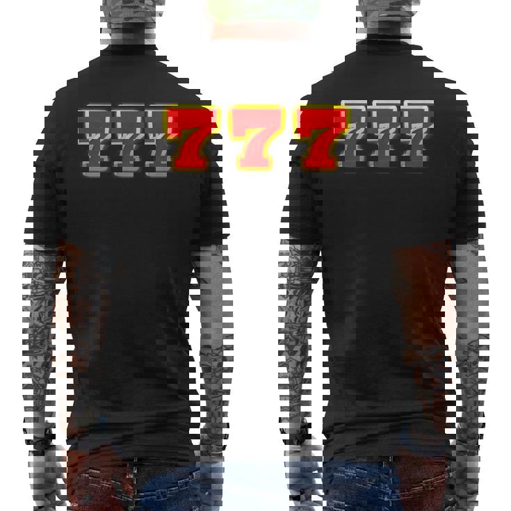 777 スリーセブン【スロット カジノ ラッキー7】数字 文字 シンプル デザイン メンズTシャツ バックプリント