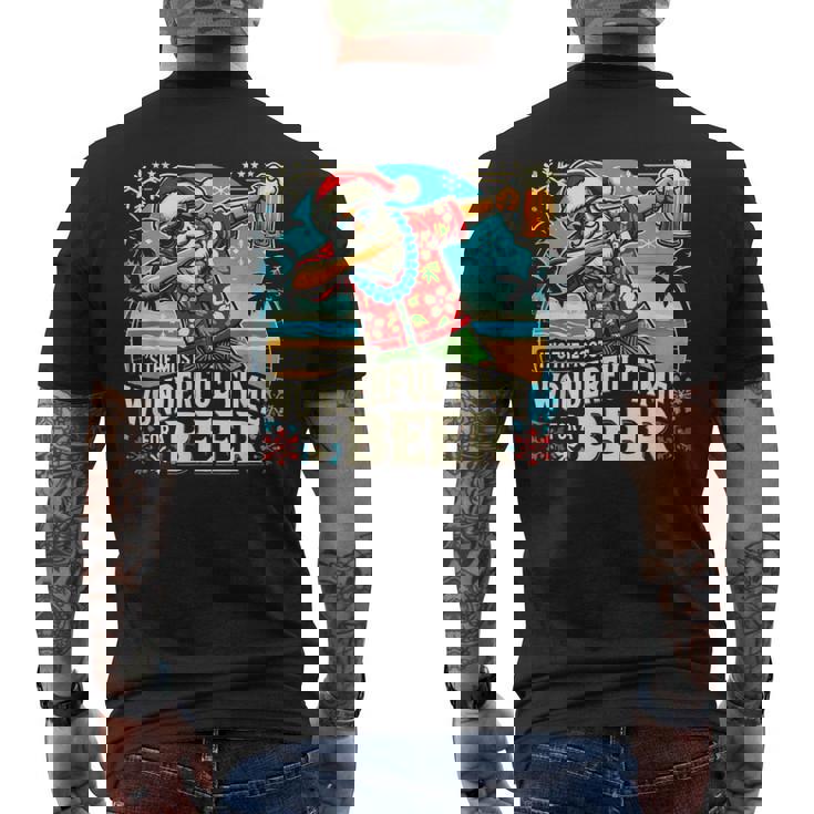 7月のクリスマス サンタハワイアンワンダフルビール メンズTシャツ バックプリント