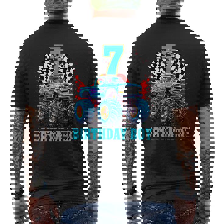 7歳 7歳の誕生日 男の子 モンスタートラック 車 メンズTシャツ バックプリント