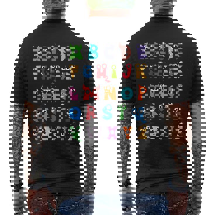 Abc かわいいモンスター アルファベット ハロウィン 先生 コスチューム キッズ メンズTシャツ バックプリント