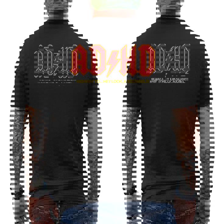 Adhd おもしろい Hey Look Aquirrel Adhd メンズTシャツ バックプリント