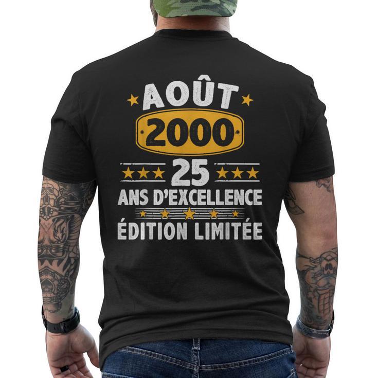 Août 2000 25 Ans Homme Cadeau Anniversaire Août 2000 T-shirt imprimé au dos