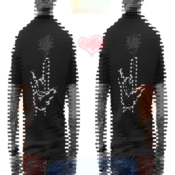 Asl I Love You Hand Heart アメリカ手話 メンズTシャツ バックプリント