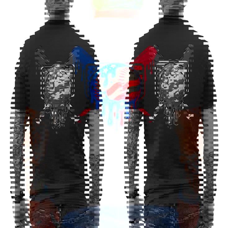 Baseball Drip Boys Dripping Ice Cream Baseball American Flag Men's T-shirt Back Print