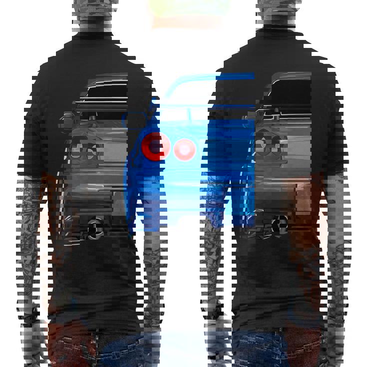 Blue Gt R 34 Jdm スカイラインスタンス カー ドリフトレーシング メンズTシャツ バックプリント