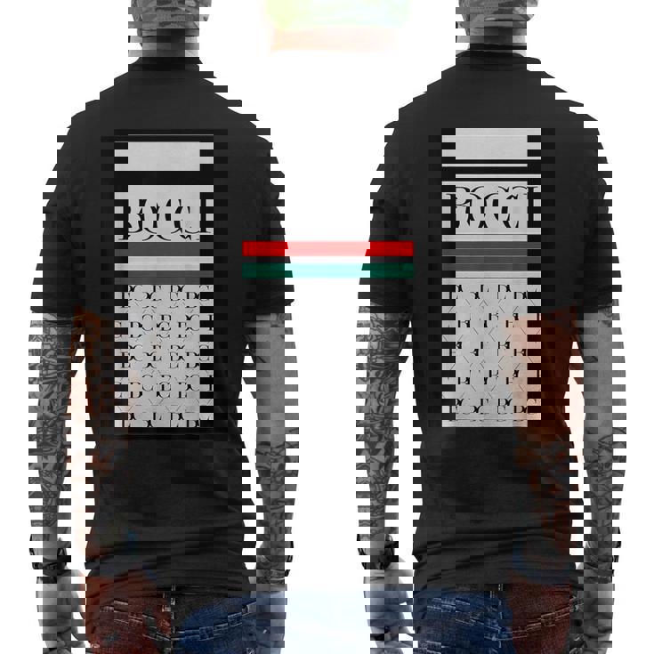 Bocci ぼっち ロゴ 総柄 緑 赤 イタリア国旗風【変なデザイン屋さん】陰キャ オタク ブランド パロディ 面白 メンズTシャツ バックプリント