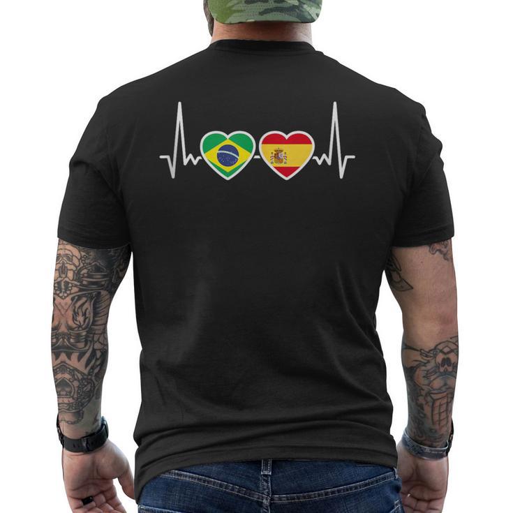 Brasil España Latido Bandera Español Brasileño In Mangas Camiseta Hombre Estampado Espalda