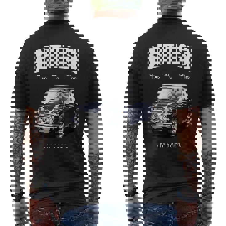 British Classic Car ダークブルー ミニスポーツカー メンズTシャツ バックプリント