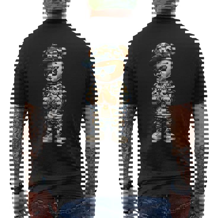 Camo Hip Hop Teddy Bear Camouflage Streetwear Boys Cool Men's T-shirt Back Print