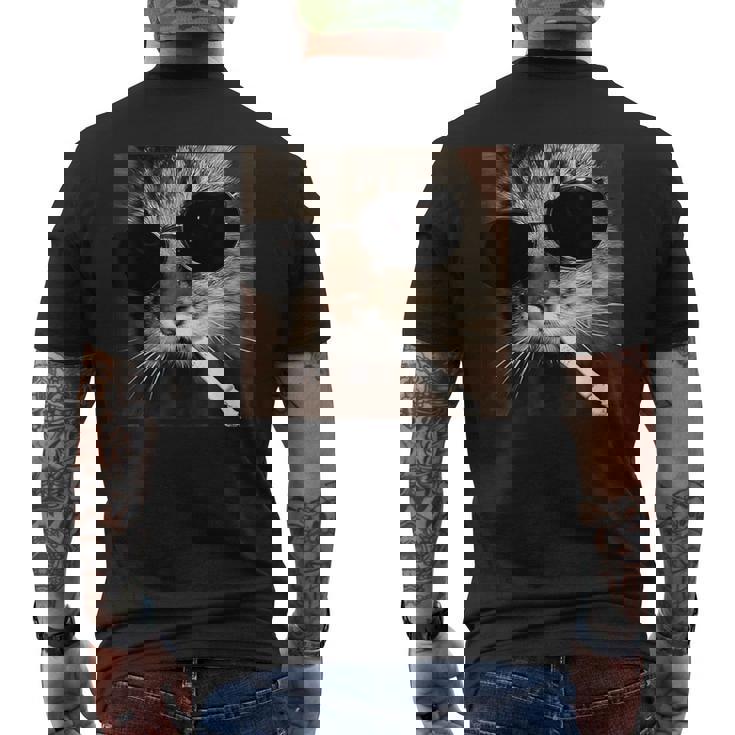 Cat Meme Wearing Sunglass And Smoking Cigarette Gangster Cat Men's T-shirt Back Print