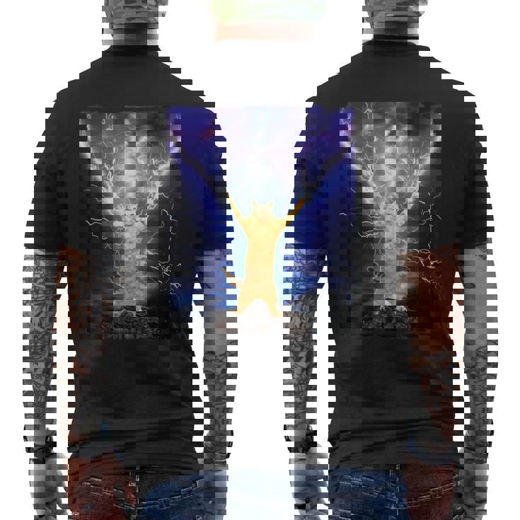 Cat Merch おかしな猫 稲妻 サンダーボルト オン マウンテン メンズTシャツ バックプリント