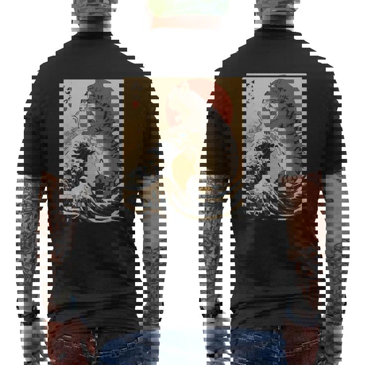 Catzilla 日本の波 ヴィンテージ 夕日 面白い 猫 アート メンズTシャツ バックプリント