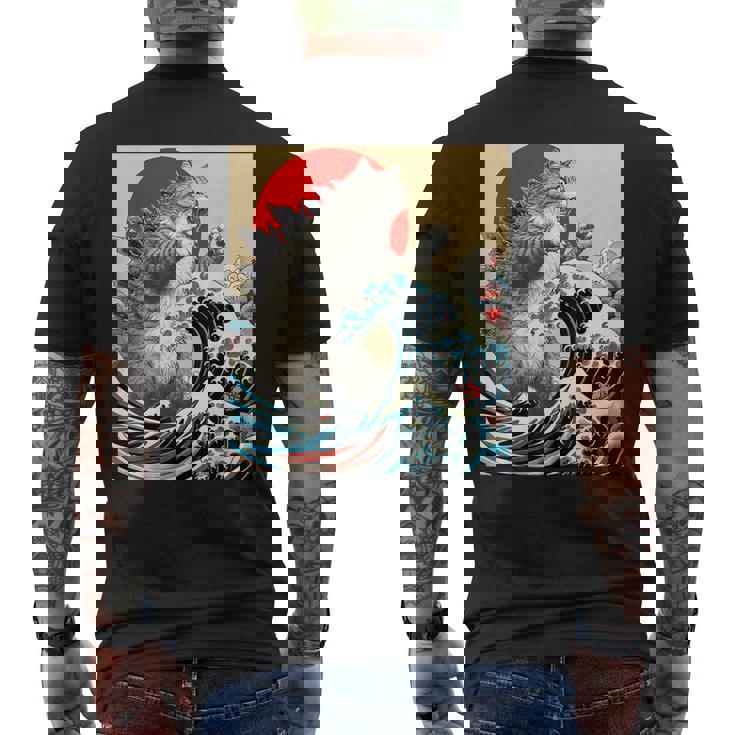 Catzilla 猫日本美術面白い猫 メンズTシャツ バックプリント