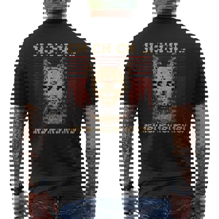Ch Ch Chニャー ニャー 怖いフライデー ファニー ハロウィン メンズTシャツ バックプリント