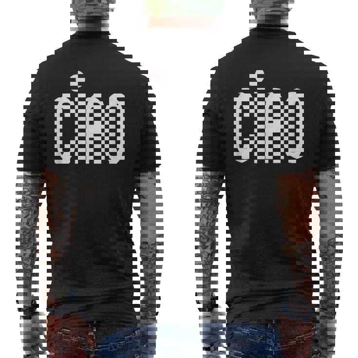 Ciao イタリア語の格言 白とピンクのミニマリスト メンズTシャツ バックプリント