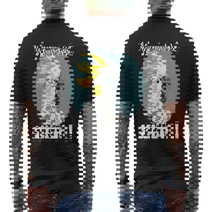 Cockatoo Meme T、面白い叫び声を上げているキバタン メンズTシャツ バックプリント
