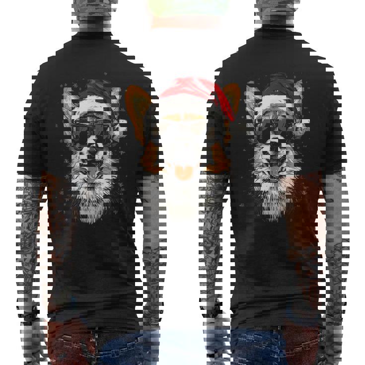 Corgi サンタハット 面白い かわいい 犬 ママ お父さん クリスマス メンズTシャツ バックプリント