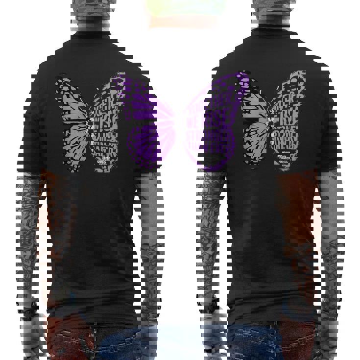 Crohns Awareness Together We Rise パープルリボン バタフライ メンズTシャツ バックプリント