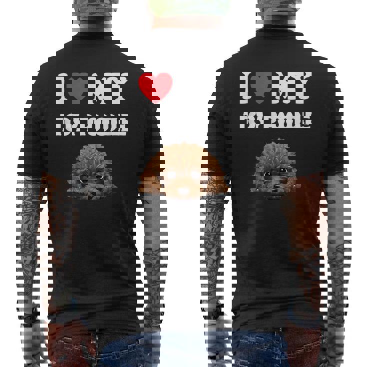 Cute I Love My Toy プードル 犬の飼い主 メンズTシャツ バックプリント