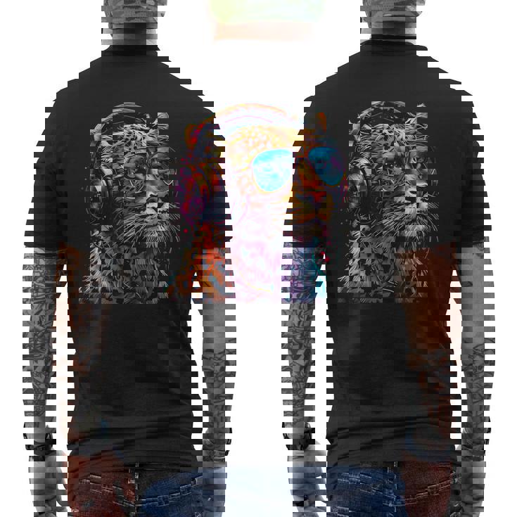Dj Leopard Edm テクノハウス ダンスクラブ 音楽ヘッドフォン メンズTシャツ バックプリント