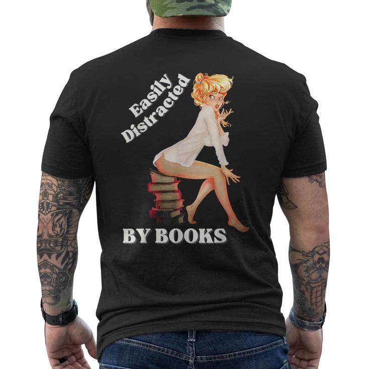 Easily-Distracted By Books ピンナップガール セクシーアニメ レトロアート メンズTシャツ バックプリント