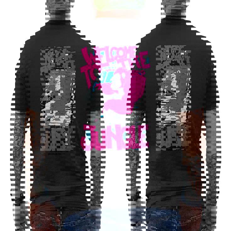 Edmトリッピーゴリラジャングルダンスミュージックレイブフェスティバル メンズTシャツ バックプリント