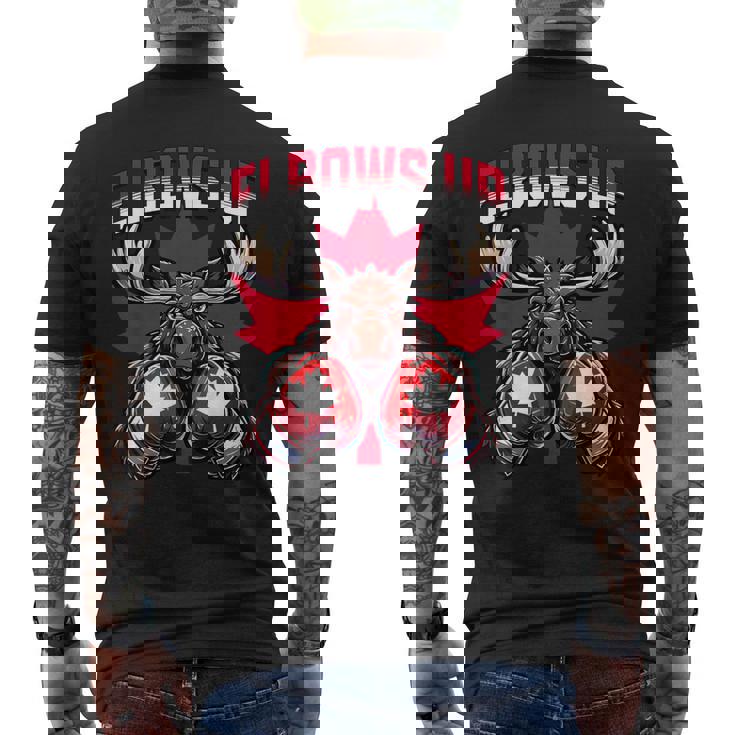 Elbows Up Canada ボクシング ムース メープルリーフ カナダの誇り メンズTシャツ バックプリント