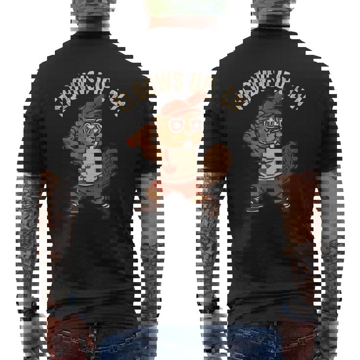 Elbows Up Eh Beaver ベースボール ファニーカナダデー メンズTシャツ バックプリント