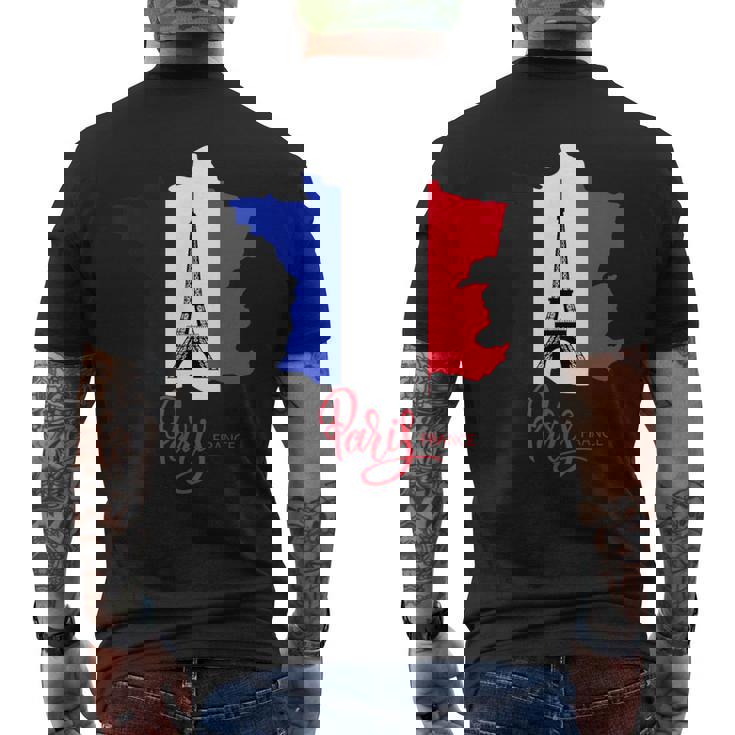 Enjoy Travel Paris France Flag & Eiffel Tower Graphic メンズTシャツ バックプリント