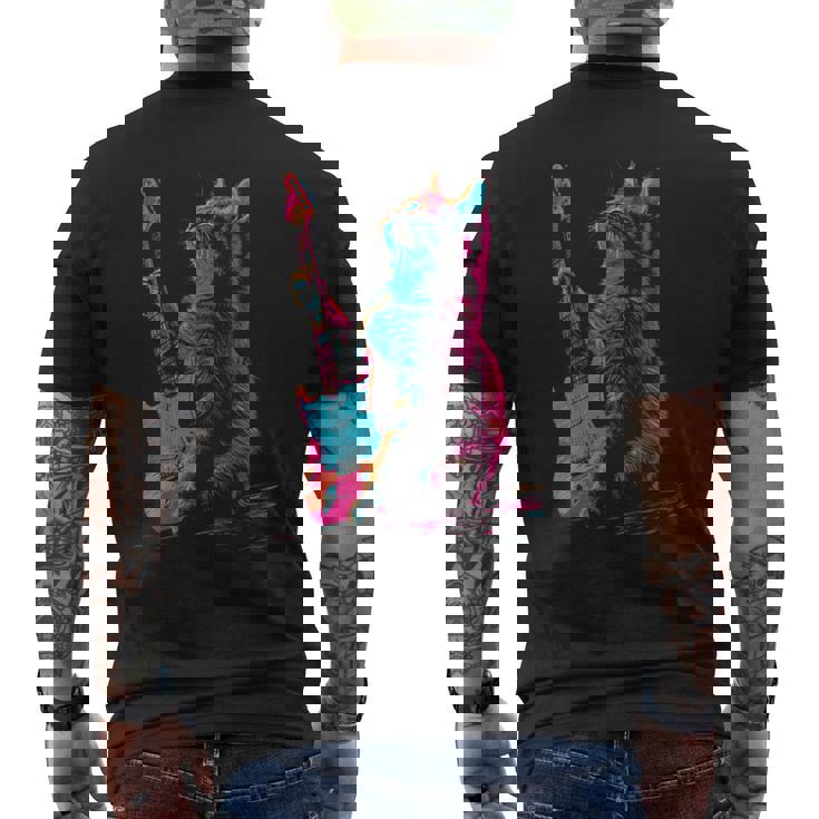 Feline Groove ロックギター 猫デザイン 音楽愛好家向け メンズTシャツ バックプリント