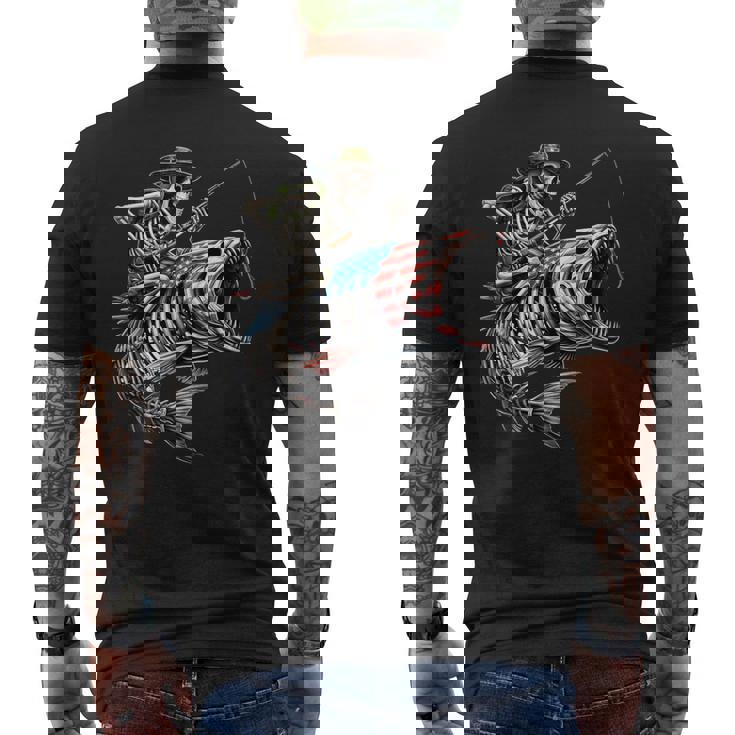 Fishing American Flag Bass Fish Skull Skeleton Fisherman Men's T-shirt Back Print