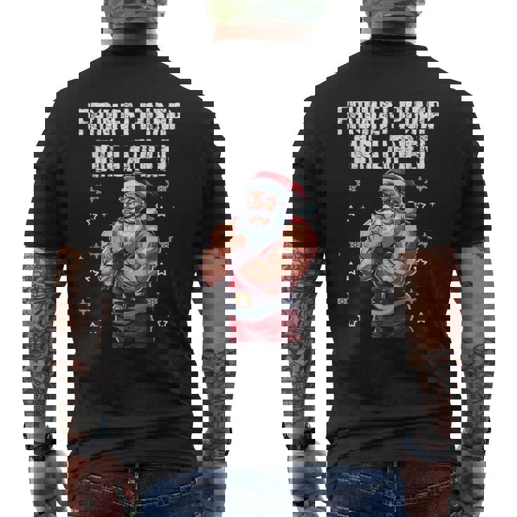 Frohen Pump Ihr Lappen 筋肉質サンタジム メンズTシャツ バックプリント