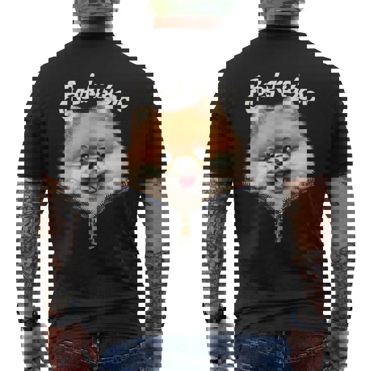 Peek-A-Boo ポメラニアン メンズTシャツ バックプリント