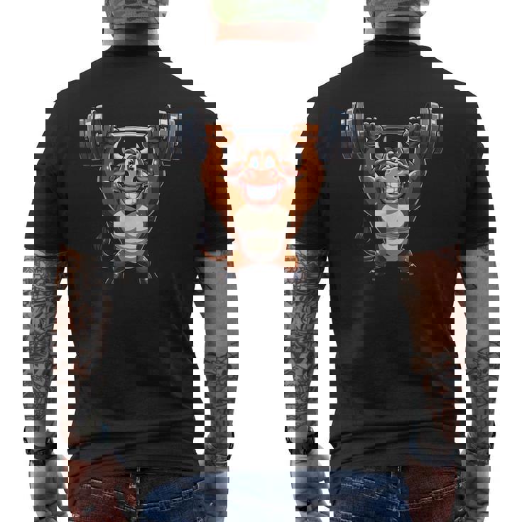 Bull ワークアウト バーベル 牛 フィットネス メンズTシャツ バックプリント