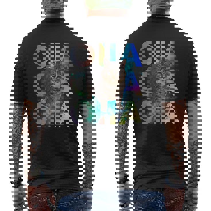 Oiia Oiia 回転する猫 ミーム 面白い ブレイン エセル スペース メンズTシャツ バックプリント