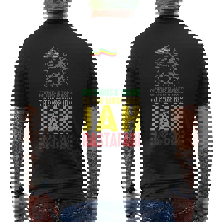 Give Thanks & Praises Jah Rastafari レゲエ ラスタ ウェア メンズTシャツ バックプリント