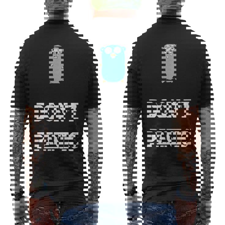 Golang Gopher プログラミング ユーモア Don't Panic Coding Developer メンズTシャツ バックプリント