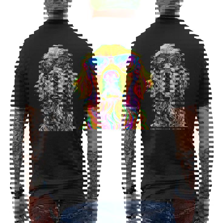 Golden Retriever Lovers カラフル 面白い ゴールデンレトリバー メンズTシャツ バックプリント