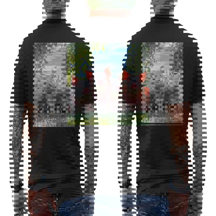 Grupo Lindos Cerditos De Lauerte Cerdos Felices Familia Camiseta Hombre Estampado Espalda