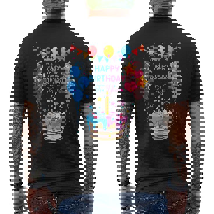 Happy Birthday To You ケーキとバルーンパーティー メンズTシャツ バックプリント