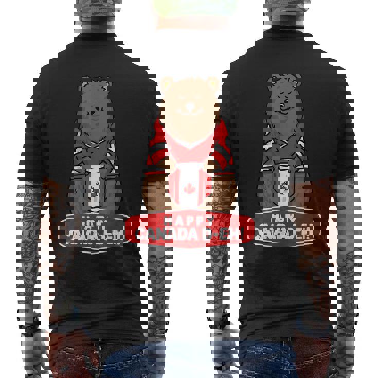 Happy Canada Day 面白いカナダのクマの旗 メンズTシャツ バックプリント