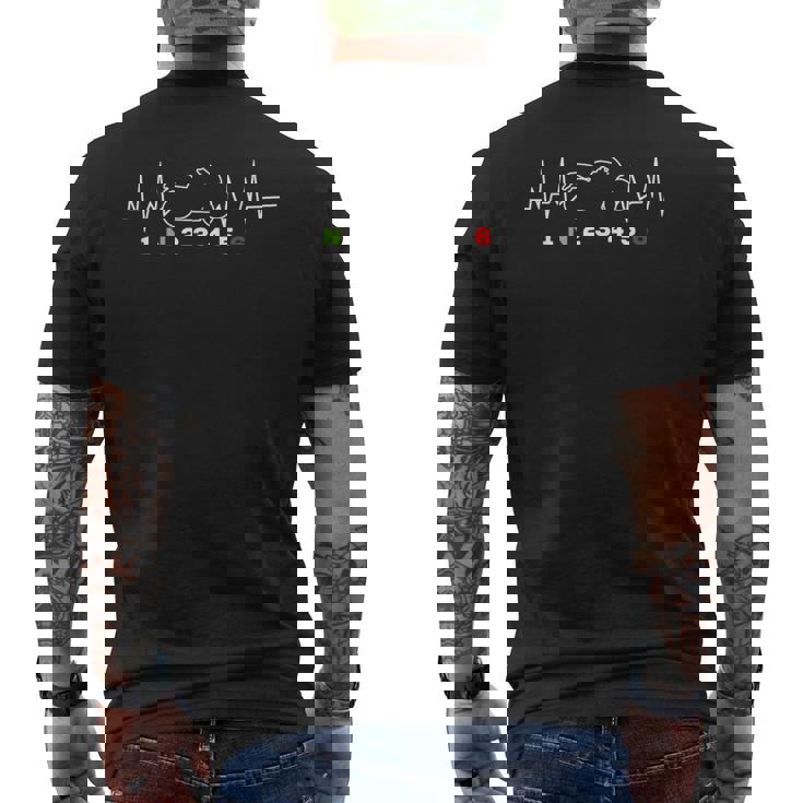 Heartbeat オートバイ ギアシフト 1 アップ 5 ダウンupermoto バイカー メンズTシャツ バックプリント